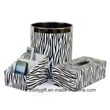 Zebra PU Leather Office Desktop Stationery Holder Tissue Box Trash Bin